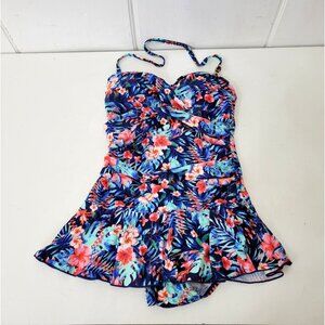 Shore Shapes Floral Print Womens Swimdress Size 8 Nylon/Spandex